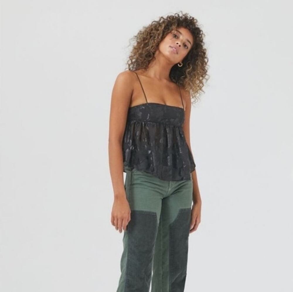 Urban Outfitters Black Satin Babydoll Cami Adjustable Straps Size M
